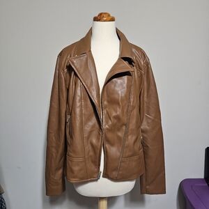 Tommy Hilfiger Brown Faux Leather Moto Jacket XL